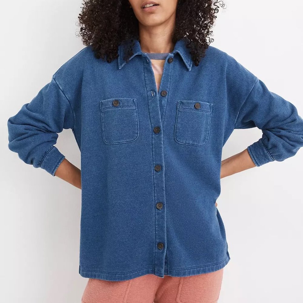 NWT- Madewell Indigo Terry Shirt Jacket- Size M